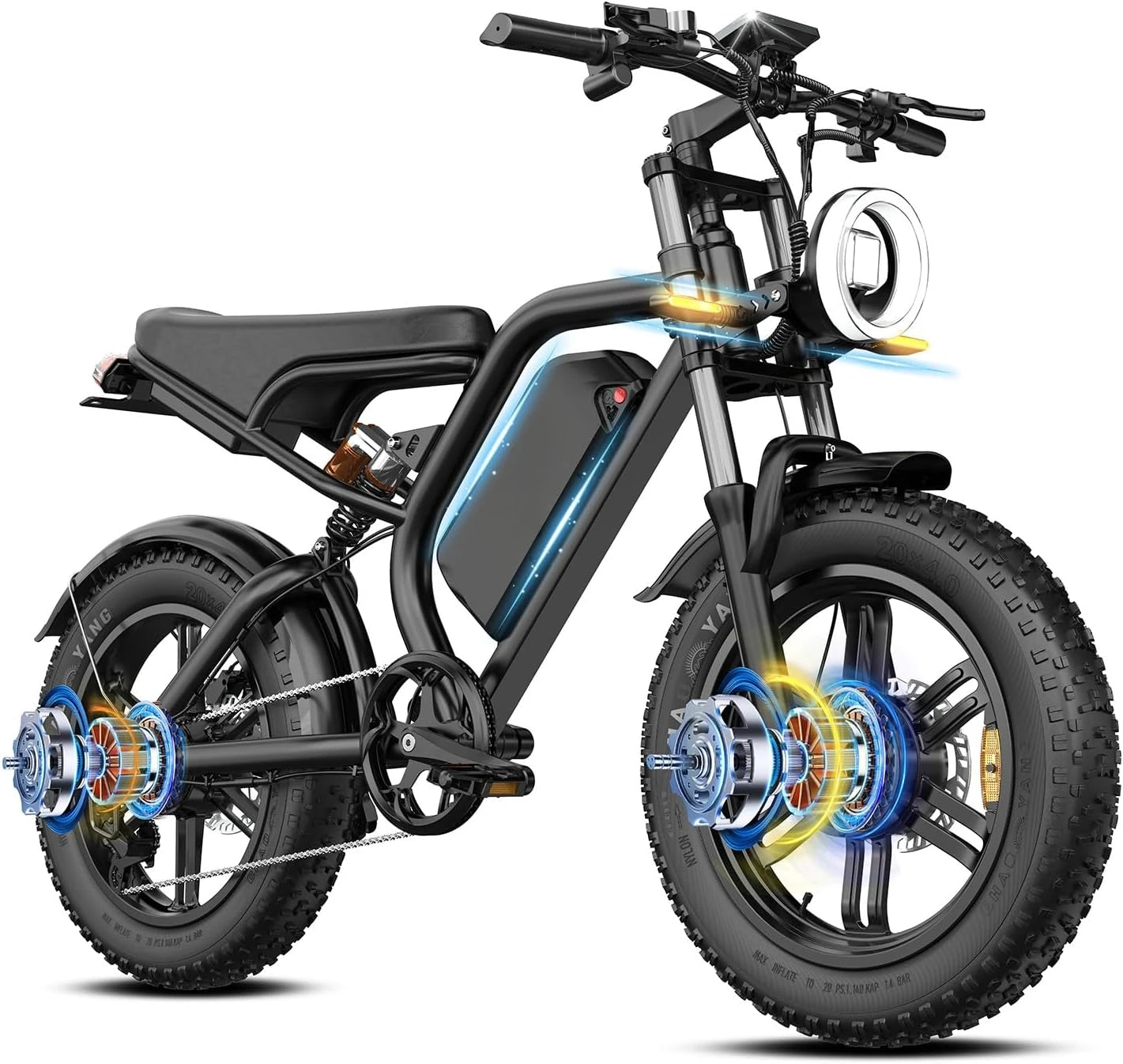 Electric Bike for Adults, 20 inch Fat Tire Ebike with Peak 1500W Motor 48V, 7 Speed Dirt Electric Motorcycle Bicycle