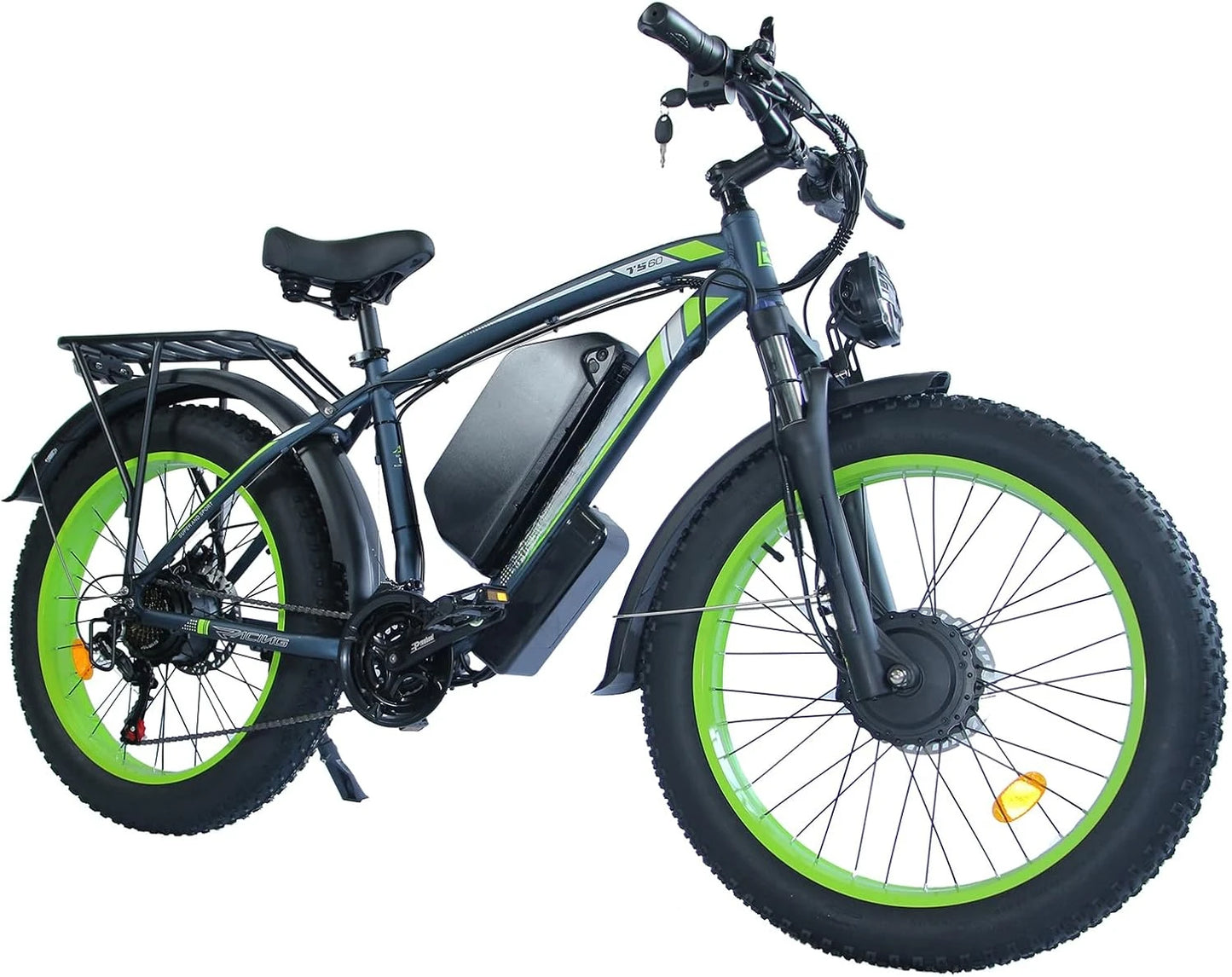 Electric Bike, 38MPH 80Miles Electric Mountain Bike, 24" Fat Tire Electric Bicycle with 60V 25AH Battery, 7 Speed, 3000W Ebike