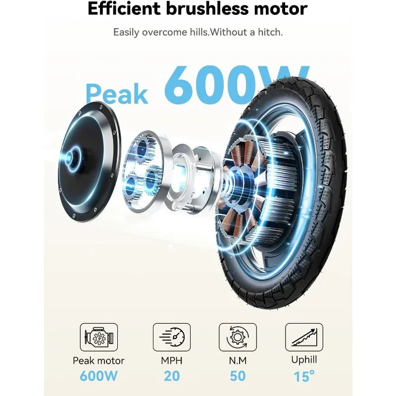 Jasion Electric Bike for Adults & Teens with 600W Peak Motor, 20mph, 20 Miles Range, 14'' Folding E-Bike with Rear Suspension