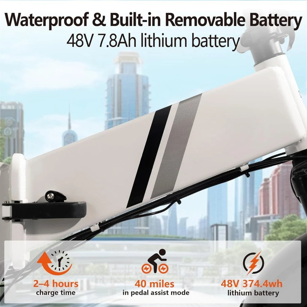 Electric Bike 20" *3.0 Folding Fat Tire Ebike with Peak 750W Brushless Motor with 48V Removable Battery 7 Speed Foldable E Bike