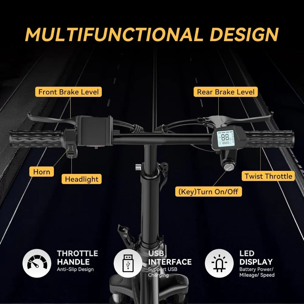 Folding Electric Bike,14” Ebikes for Adults, 500W (Peak) Motor, 22MPH Max Speed& 30 Miles Long Range, 48V 15AH Removable Battery