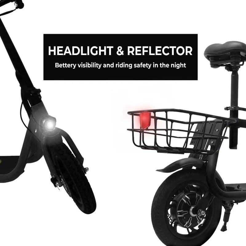 R1 - Electric Scooter for Adults Foldable Scooter with Seat & Carry Basket 450W Brushless Motor 36V 15MPH 265lbs Max
