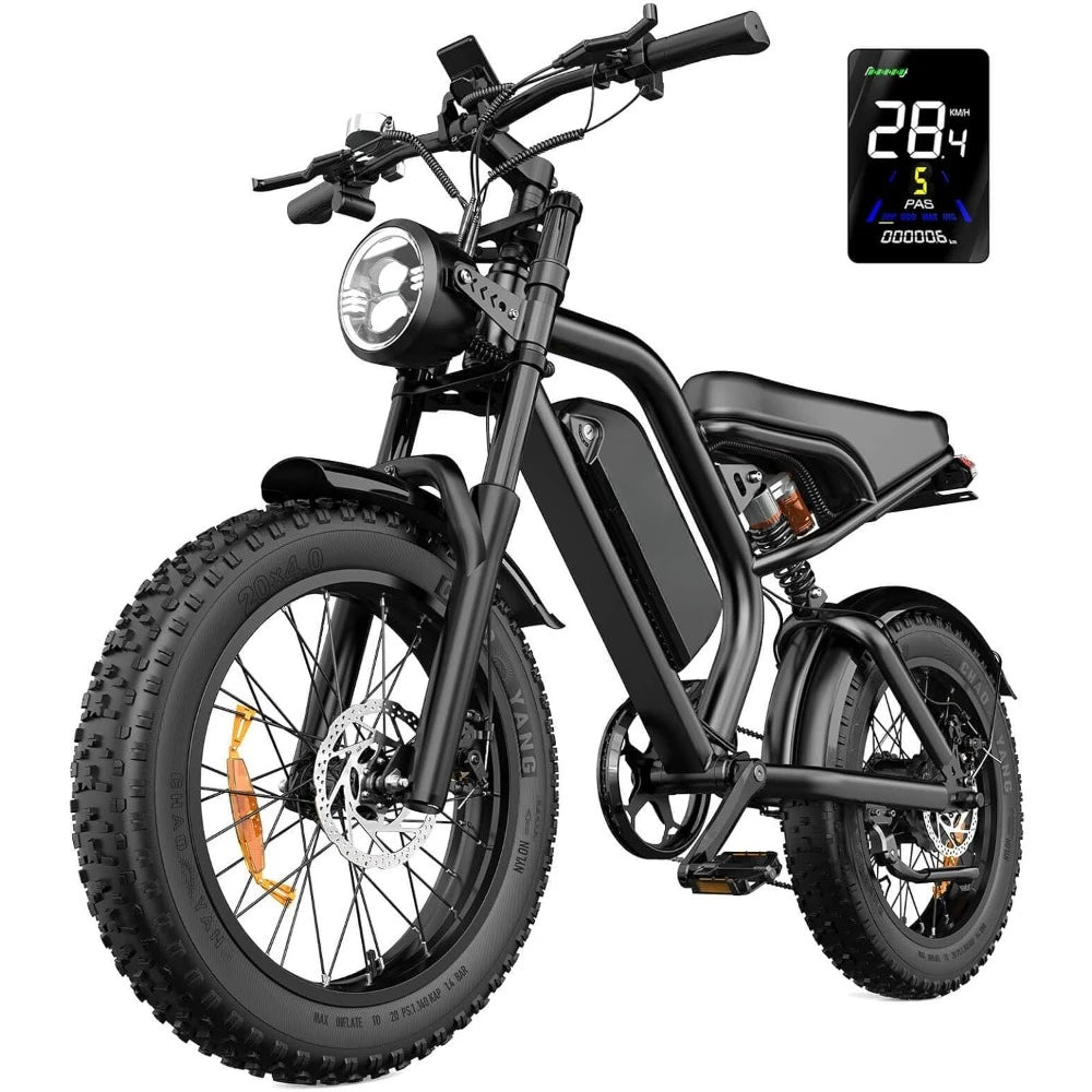 Electric Bike,20”x 4”Fat Tire，Peak 1500W Motor,7 Speed Electric Motorcycle Bicycle, 48V15AH/13AH Battery 3 Riding Modes Up to