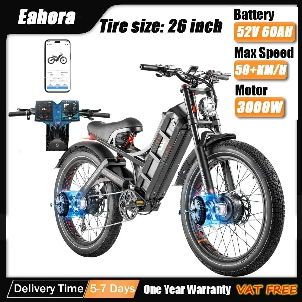 Electric bicycle Romeo P2 3000W Powerful dual motor 52V 60AH lithium battery luxury ebike adult Mountain Off road Electric Bike