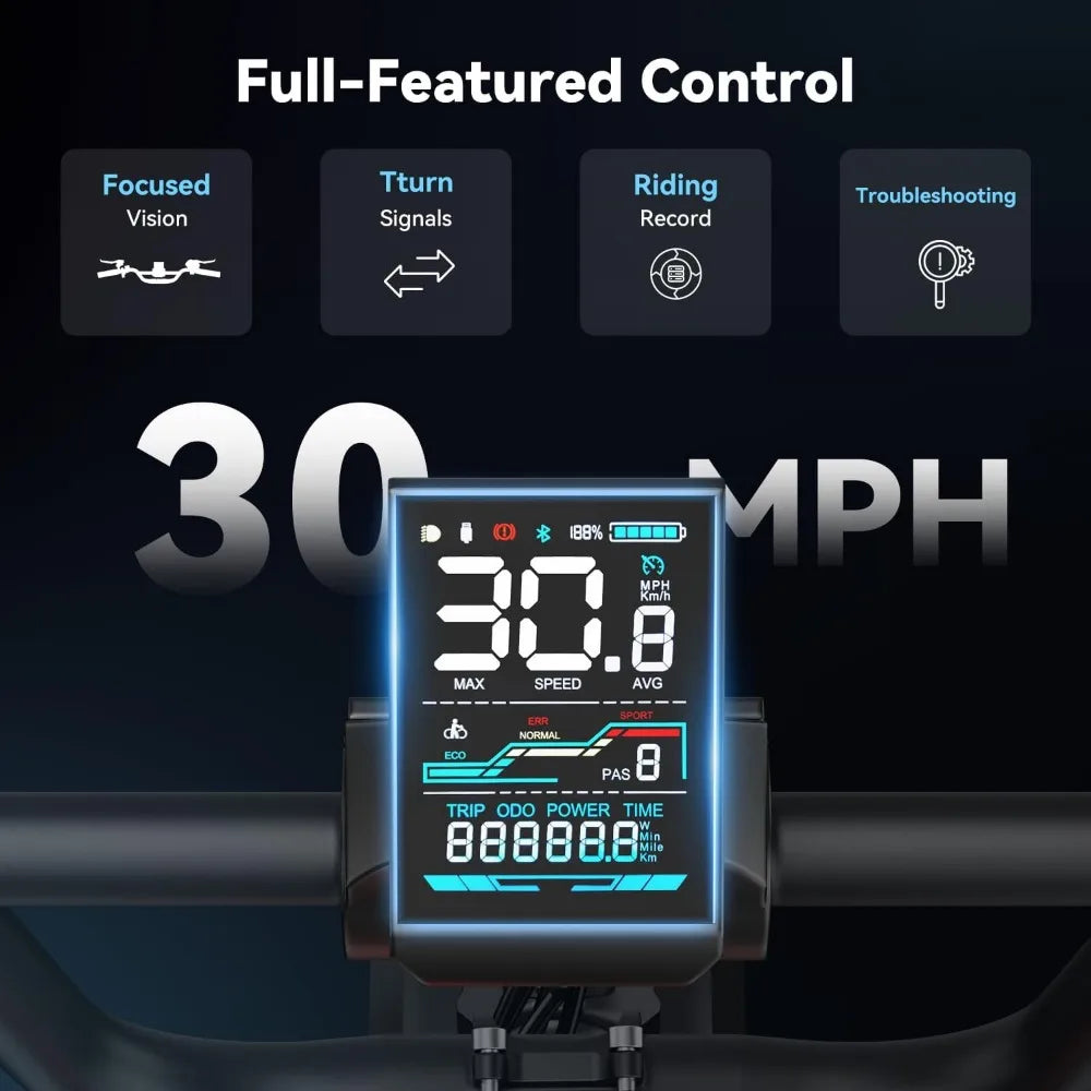 Electric Bike, 1500W Peak Upgrade Motor, 20" Fat Tire All-Terrain E-Bike with 48V 13Ah Removable Battery Moped Electric Bicycle