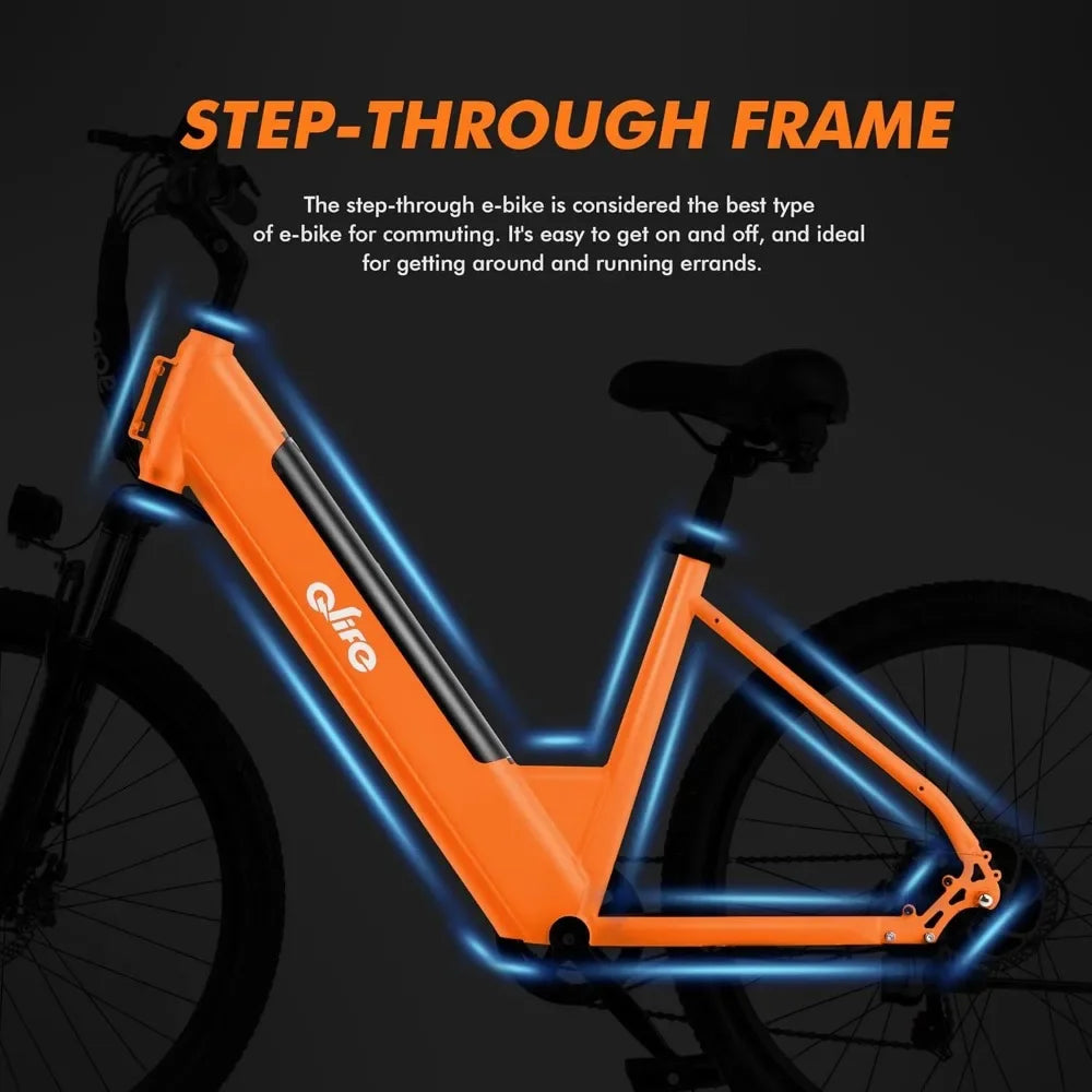 26" Step-Through 22MPH Ebike with 2.1" Tire,Peak 750W Motor Ebikes with 7 Speed, Electric Bike for Adults,Commuter E Bicycle
