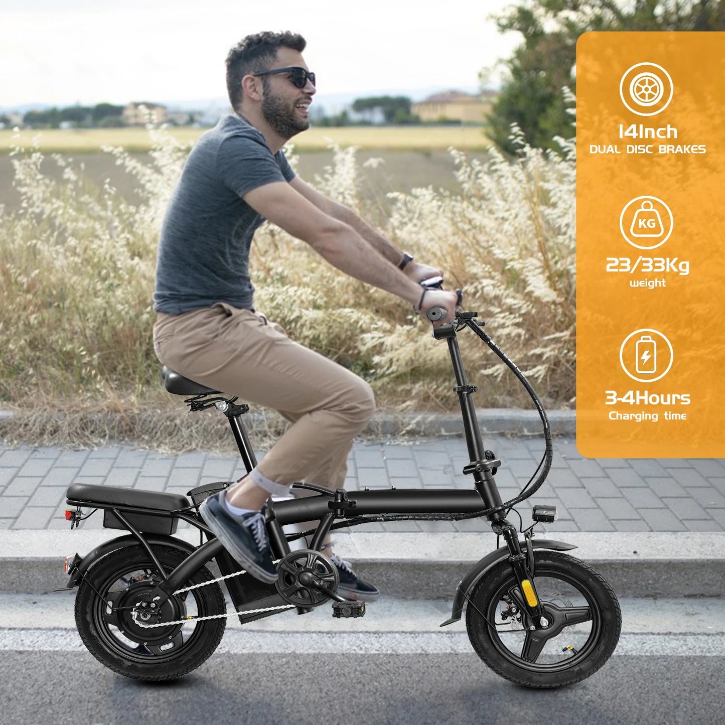 Folding Electric Bike for Adult With Basket 350W Foldable Electric Bicycle 48V 10.4AH Commuting Lightweight Cycling Escooter