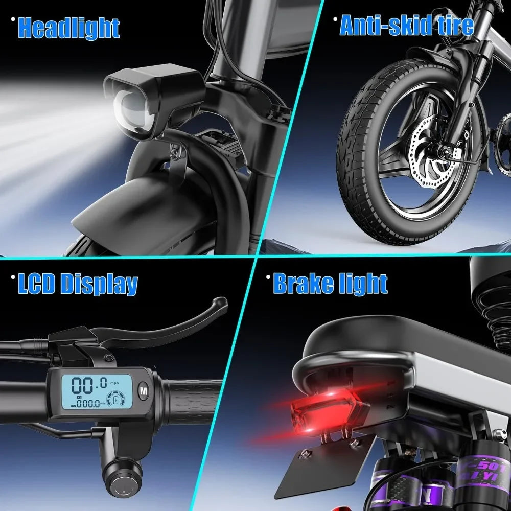 Folding Electric Bike, 500W Motor, Electric Bike for Adults, Up to 25 MPH and 30 Miles Long Range, 48V 15AH Removable Battery