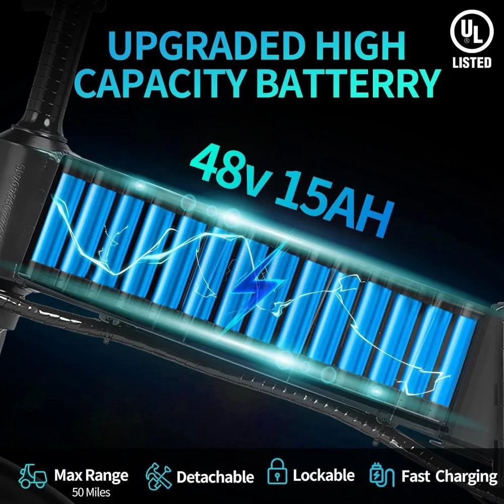 Folding Electric Bike for Adults, 1500W 30MPH, 50 Miles/70 Miles, 48V 15Ah Battery, Fat Tire City Commuter EBike