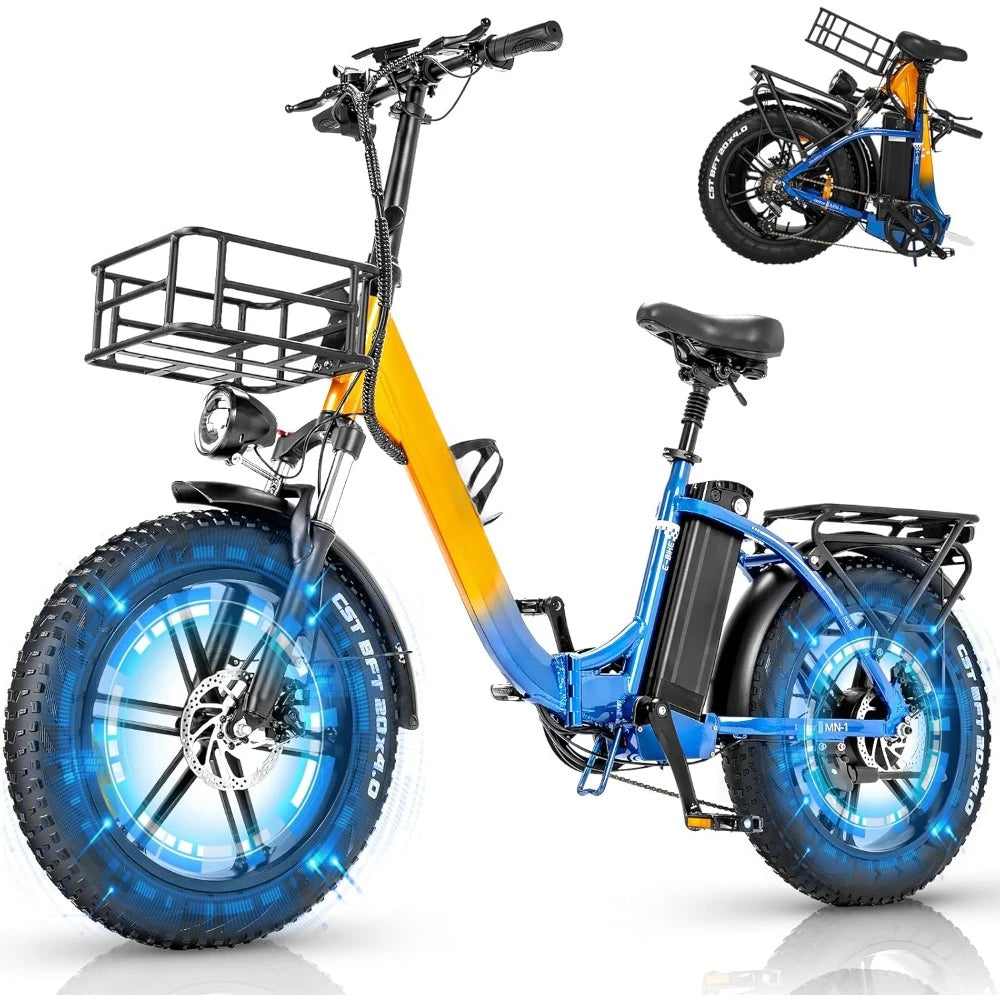 Electric Bike for Adults, Step-Thru Commuter Electric Bicycle with 20'' Fat Tire, 7-Speed Folding Ebike