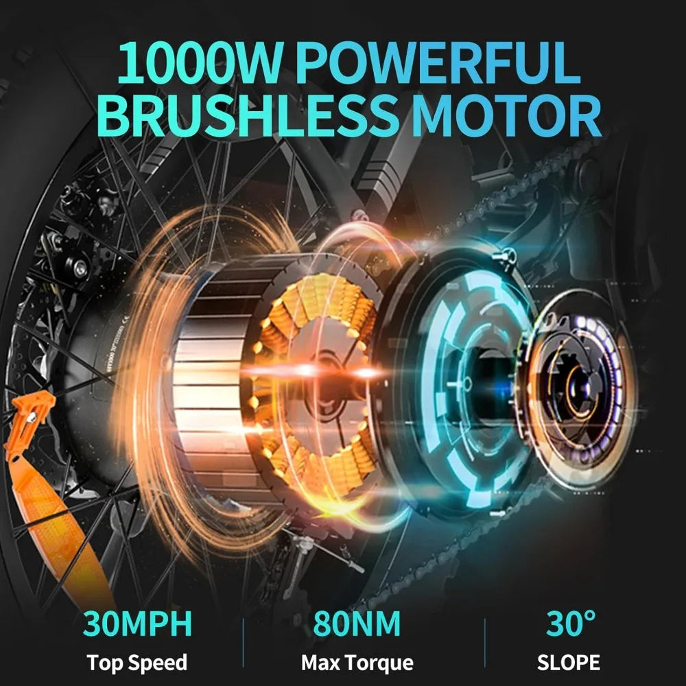 Folding Electric Bike for Adults, 1500W 30MPH, 50 Miles/70 Miles, 48V 15Ah Battery, Fat Tire City Commuter EBike