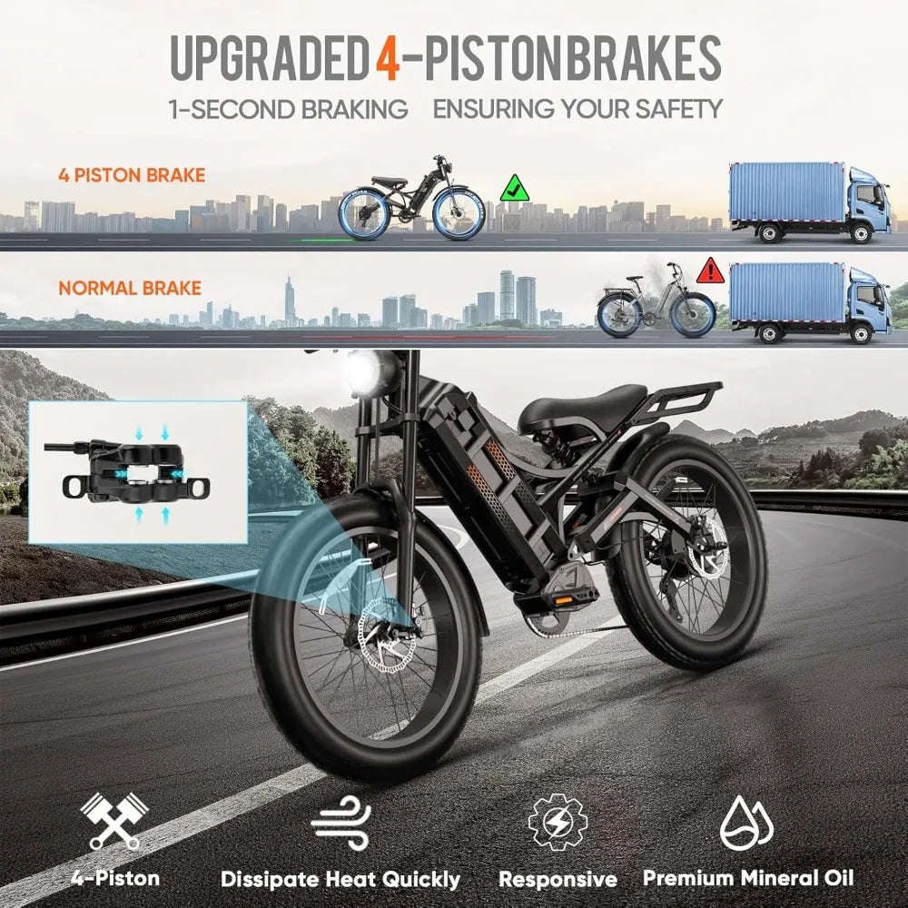 3000W/ Peak 1600W 60A Electric Bike, 26" Fat Tire Electric Mountain Bike Full Suspension Long Range 100-200 Miles EBikes