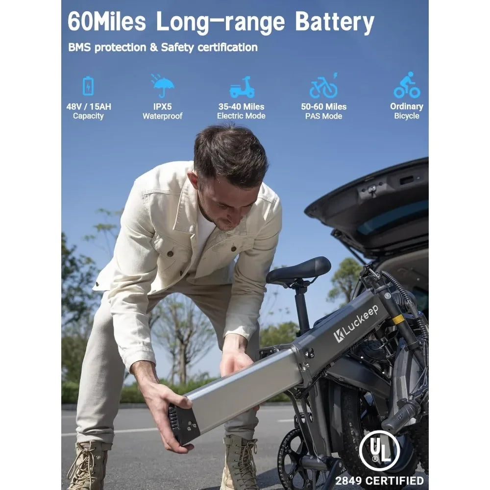 Folding Electric Bike for Adults,Fat Tire Foldable Ebike,1200W Peak Motor,28MPH 60 Miles,w/ NFC/Anti-Theft/Hydraulic Brakes/APP