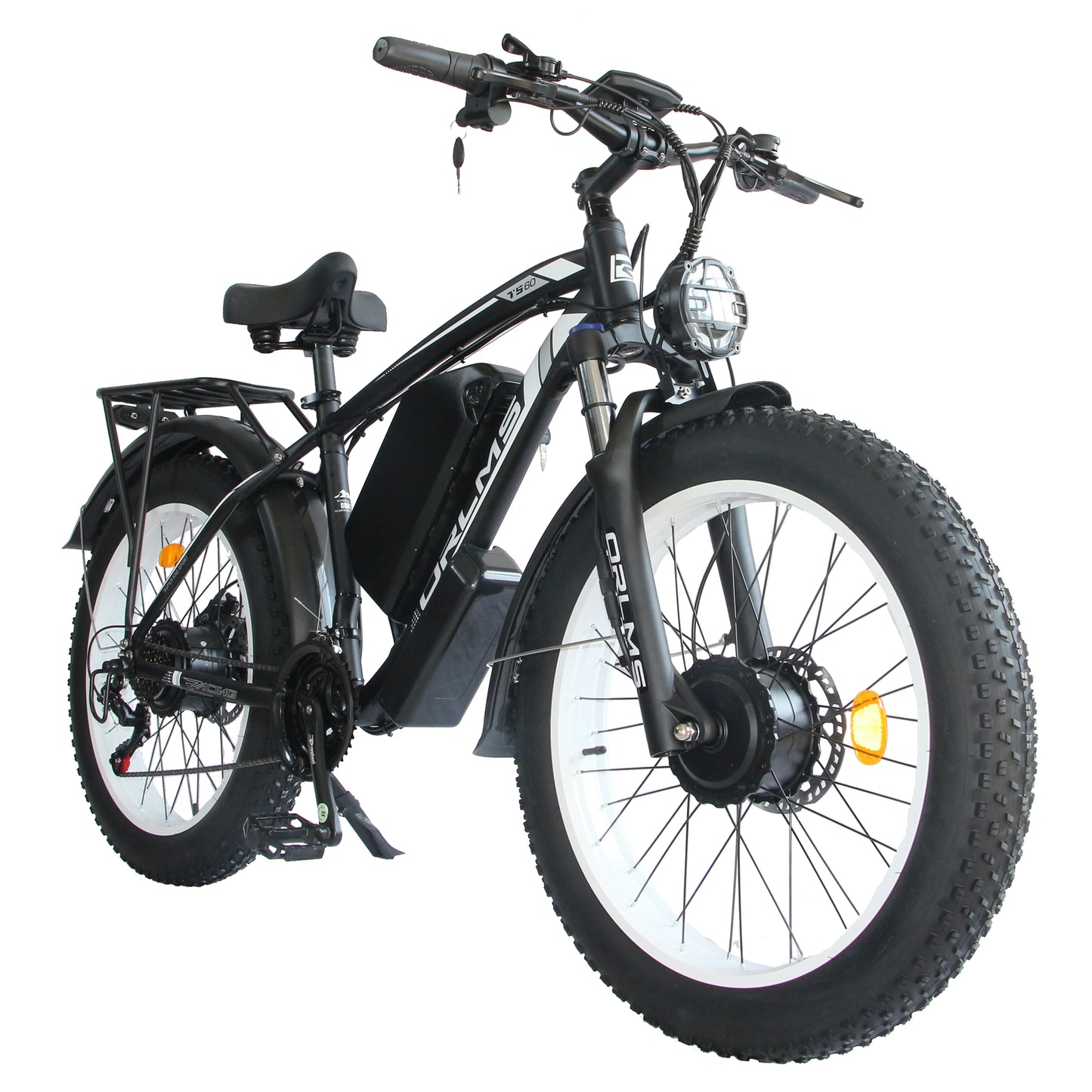 3000W Peak Dual Motor Ebike 60V 25AH Battery Electric Bike for Adults AWD 21-Speed 37MPH Mountain Snow E-Bike 24" x 4.0 Fat Tire