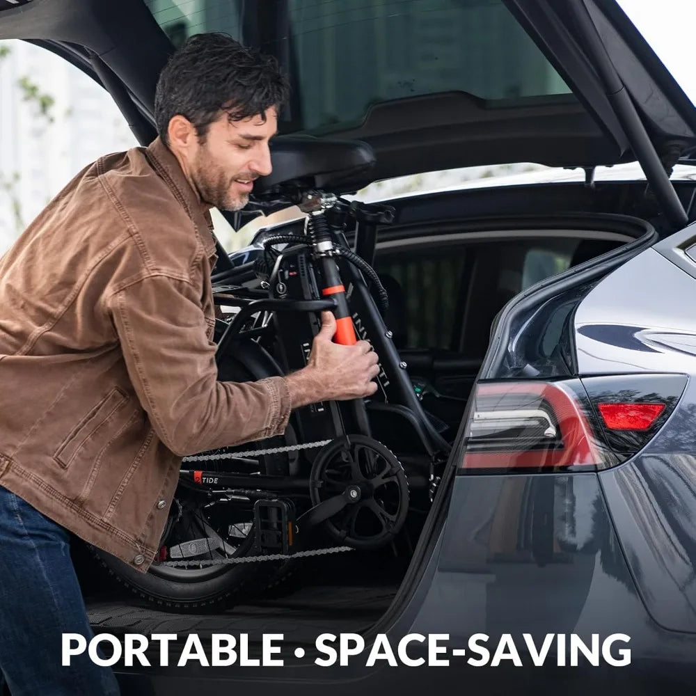 20" Fat Tire Step-Thru Electric Bicycle, 900W Peak Motor 45 Miles 20MPH Top Speed, Dual Suspension & 7-Speed Folding Ebike