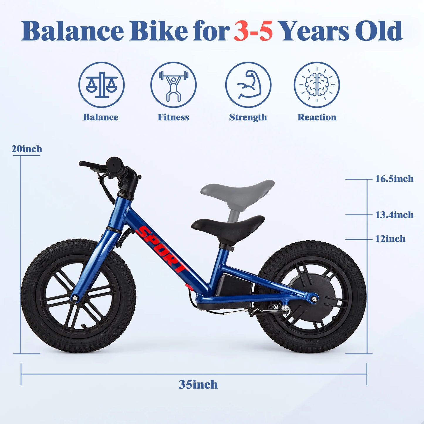 Electric Bike For Kids Ages 3-5, 12 inch Electric Balance Bike With 2 Speed, 24V 100W Adjustable Seat E Bike For Boys Girls