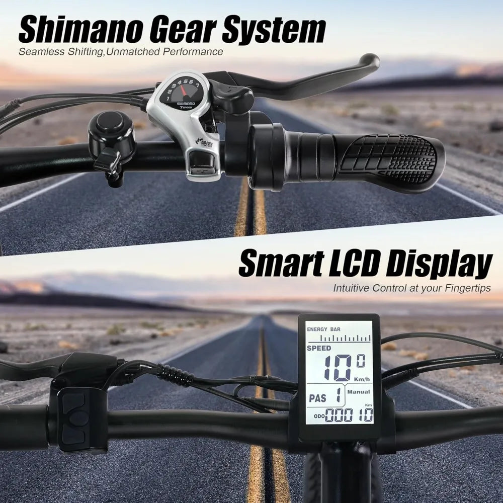 Electric Bicycle,25MPH 60+ Miles with 48V 13AH Removable Battery Features 7-Speed, Lockable Suspension