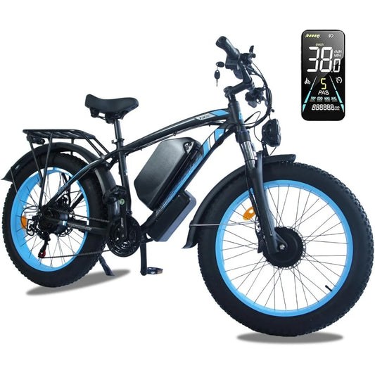 Electric Bike, 38MPH 80Miles Electric Mountain Bike, 24" Fat Tire Electric Bicycle with 60V 25AH Battery, 7 Speed, 3000W Ebike