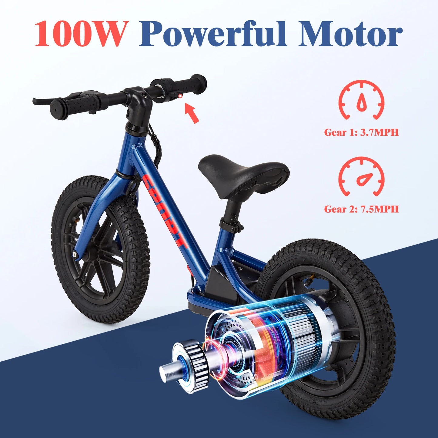 Electric Bike For Kids Ages 3-5, 12 inch Electric Balance Bike With 2 Speed, 24V 100W Adjustable Seat E Bike For Boys Girls
