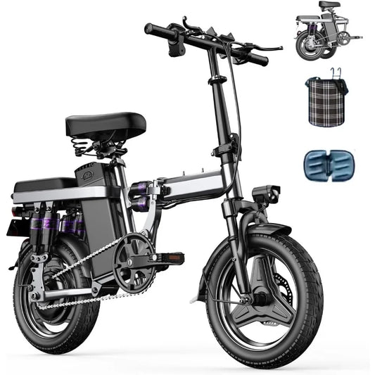 Folding Electric Bike, 500W Motor, Electric Bike for Adults, Up to 25 MPH and 30 Miles Long Range, 48V 15AH Removable Battery