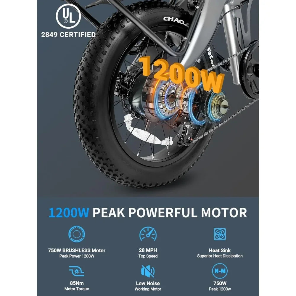 Folding Electric Bike for Adults,Fat Tire Foldable Ebike,1200W Peak Motor,28MPH 60 Miles,w/ NFC/Anti-Theft/Hydraulic Brakes/APP