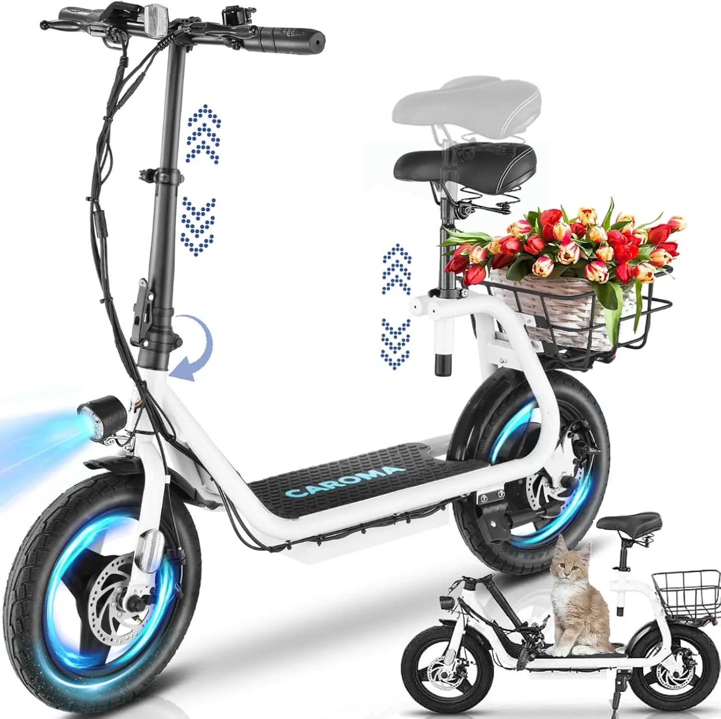 Peak 1200W Electric Scooter Adults, 20 MPH Top Speed 30 Miles Range,Foldable Electric Scooter w/Seat,