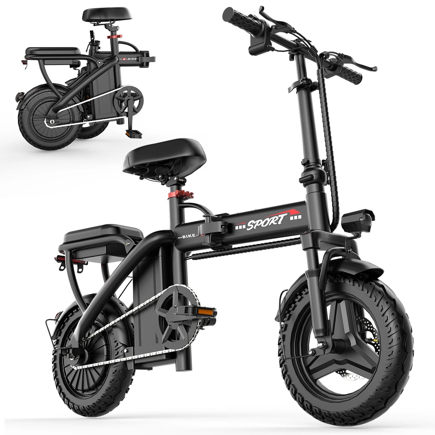 Z6 Electric Bike 500W 48V10AH,20MPH 14' Mini Ebike for City Commuter, Folding Electric Bicycle for Adult with Two Seats UL2849