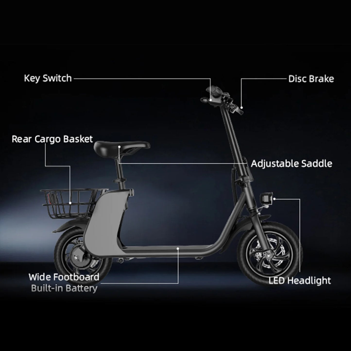 450W adult electric scooter, 18MPH with seat and shopping basket for pets, suitable for women's outdoor riding electric scooter