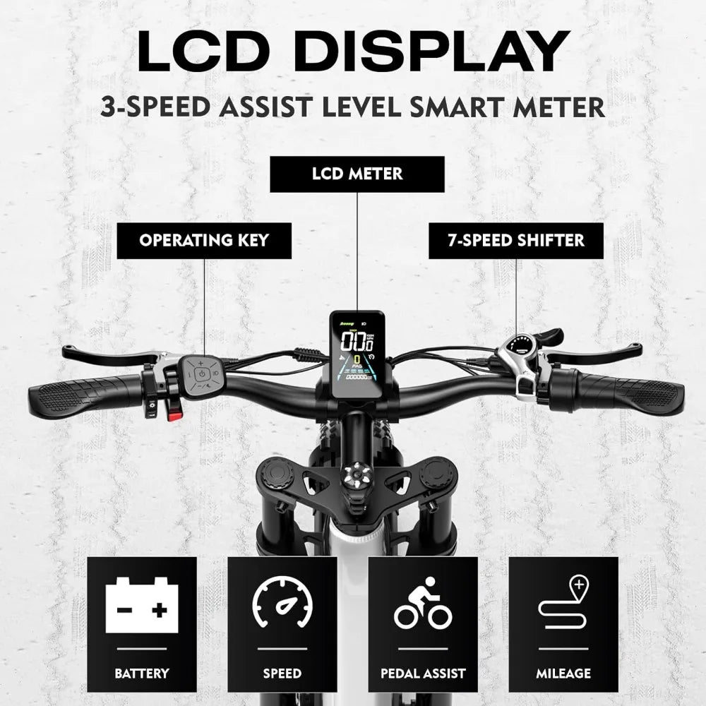 Adults Electric Bike 750W,Dual Hydraulic Disc Brakes Full Suspension,26”Fat Tire  Beach Snow Mountain Bike