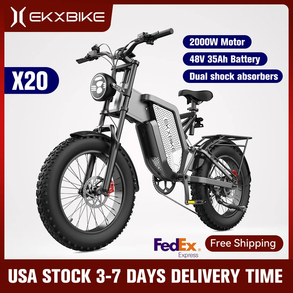 EKX X20 Electric Bike Mountain Moped Ebike 20 Inch Fat Tire 2000W 48V 35AH Men's Road EBike Electric Bicycle For Adults E Bikes