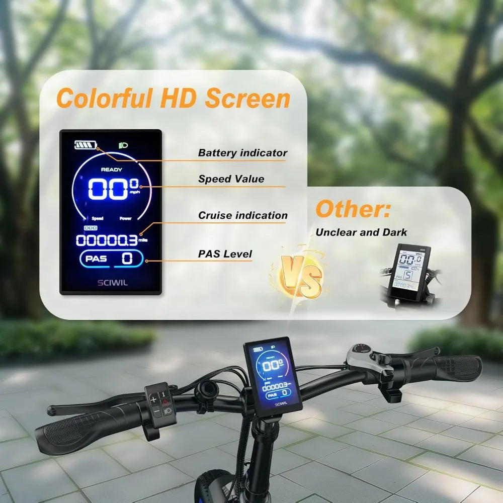 Folding Electric Bike, 48V 20AH Large Removable Battery E Bike, 30+MPH, 80 Miles Max Range, 20" Fat Tire Electric Bike