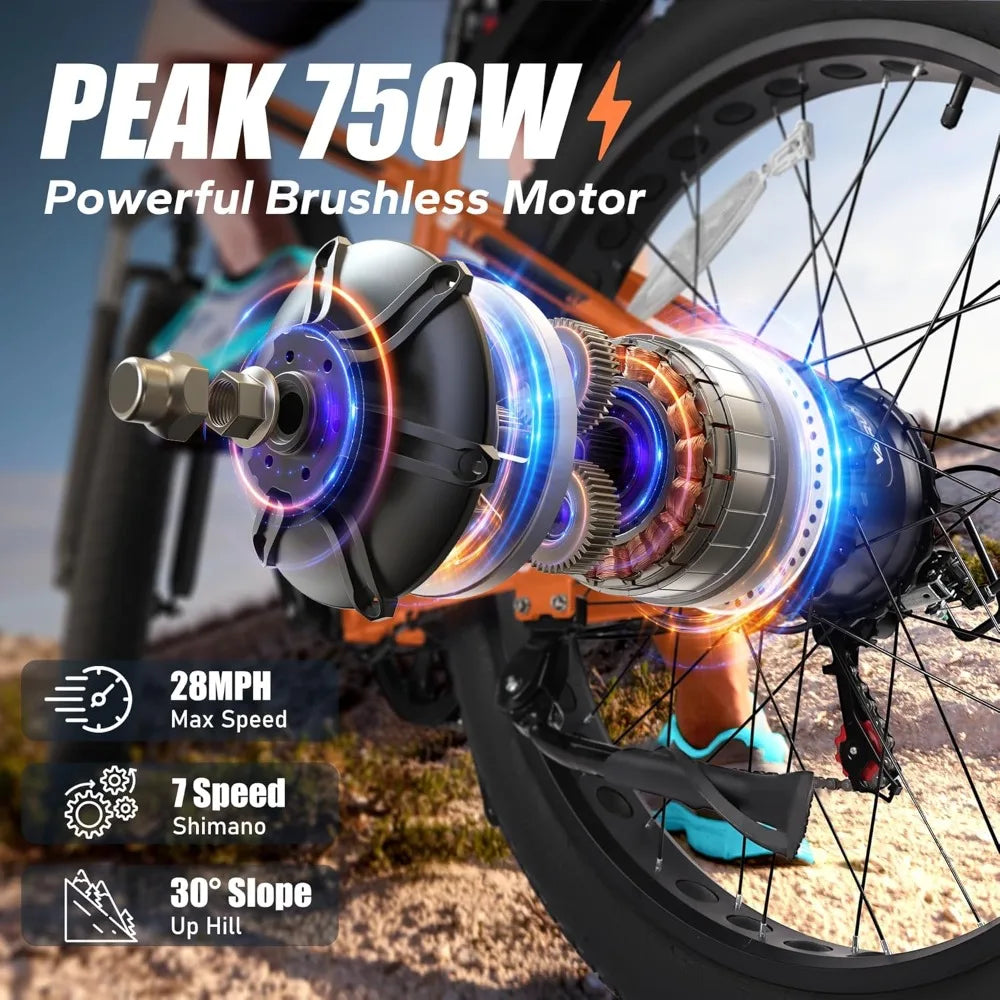 Electric Bicycle,25MPH 60+ Miles with 48V 13AH Removable Battery Features 7-Speed, Lockable Suspension