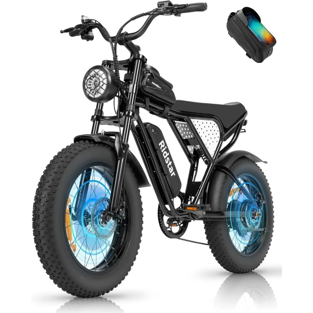 Electric Bike for Adults Q20，2000/1500W，37/30MPH,52V 40AH,48V/20AH E-Bike,30-180 Miles Electric Motorcycle，20"Fat Tire Dirt Bike