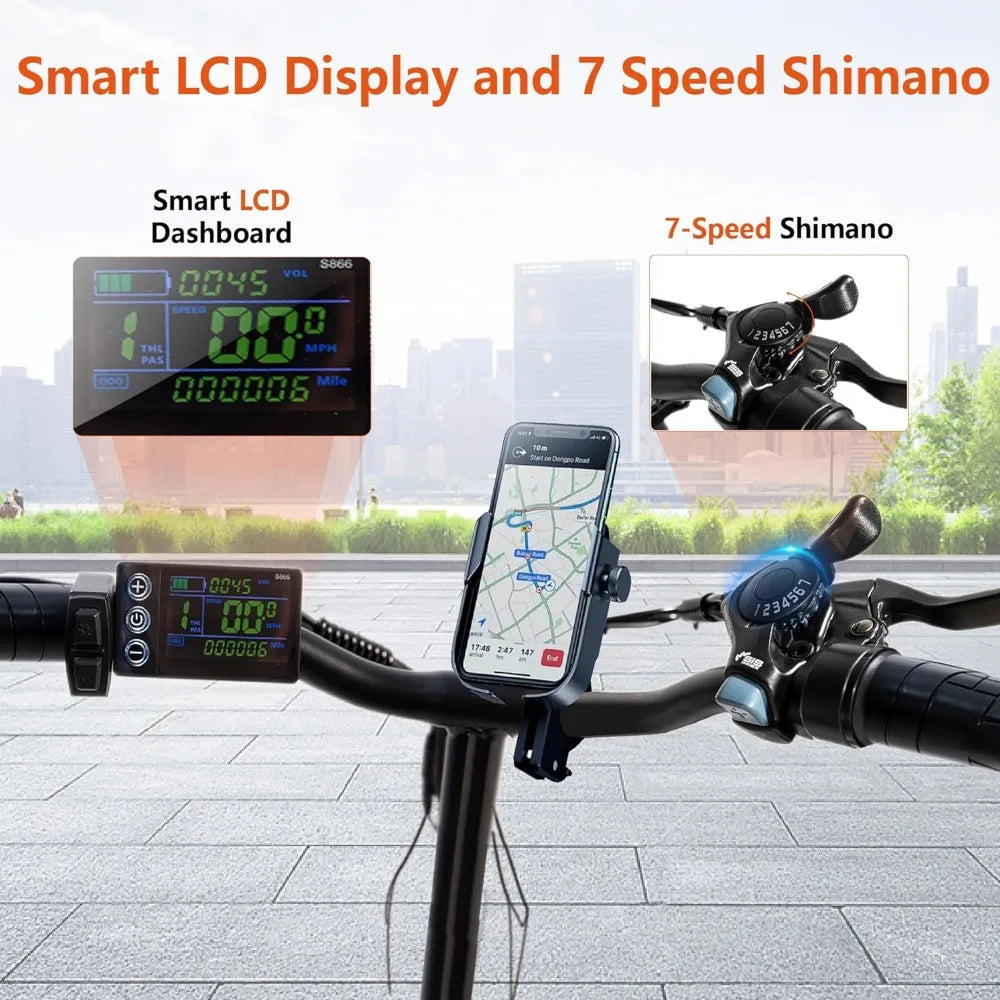 Electric Bike 20" *3.0 Folding Fat Tire Ebike with Peak 750W Brushless Motor with 48V Removable Battery 7 Speed Foldable E Bike