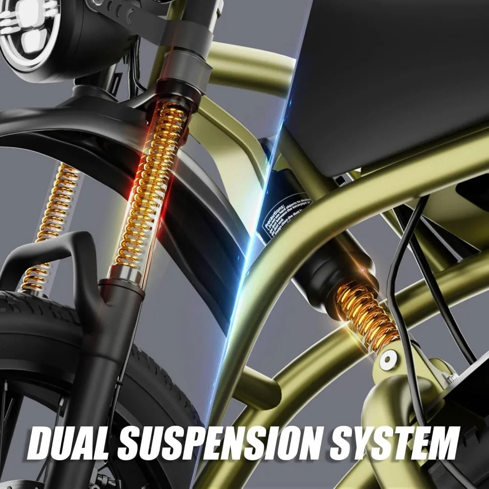 Electric Bike for Adults, Peak 1200W Motor, 20" Fat Tire, Dual Disc Brakes for Off-Road and City Riding, 7-Speed Bike