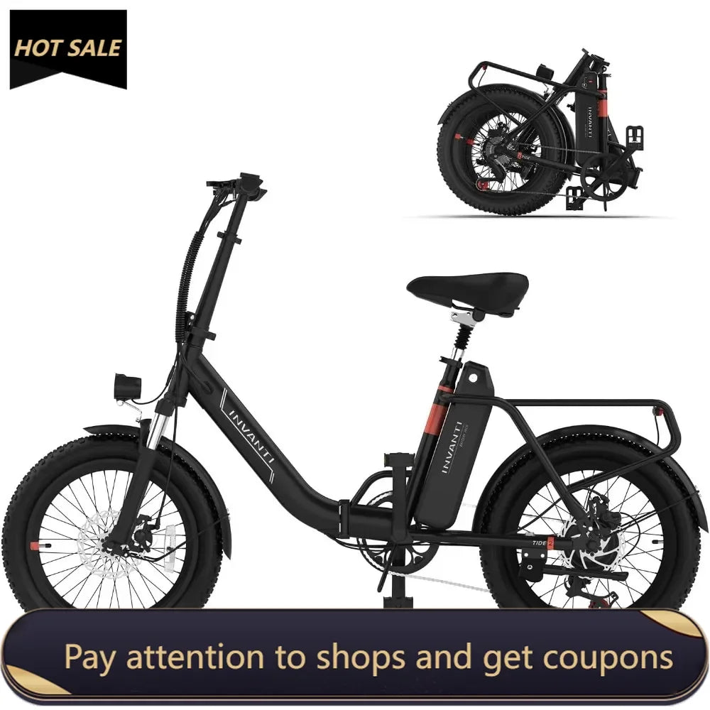 20" Fat Tire Step-Thru Electric Bicycle, 900W Peak Motor 45 Miles 20MPH Top Speed, Dual Suspension & 7-Speed Folding Ebike