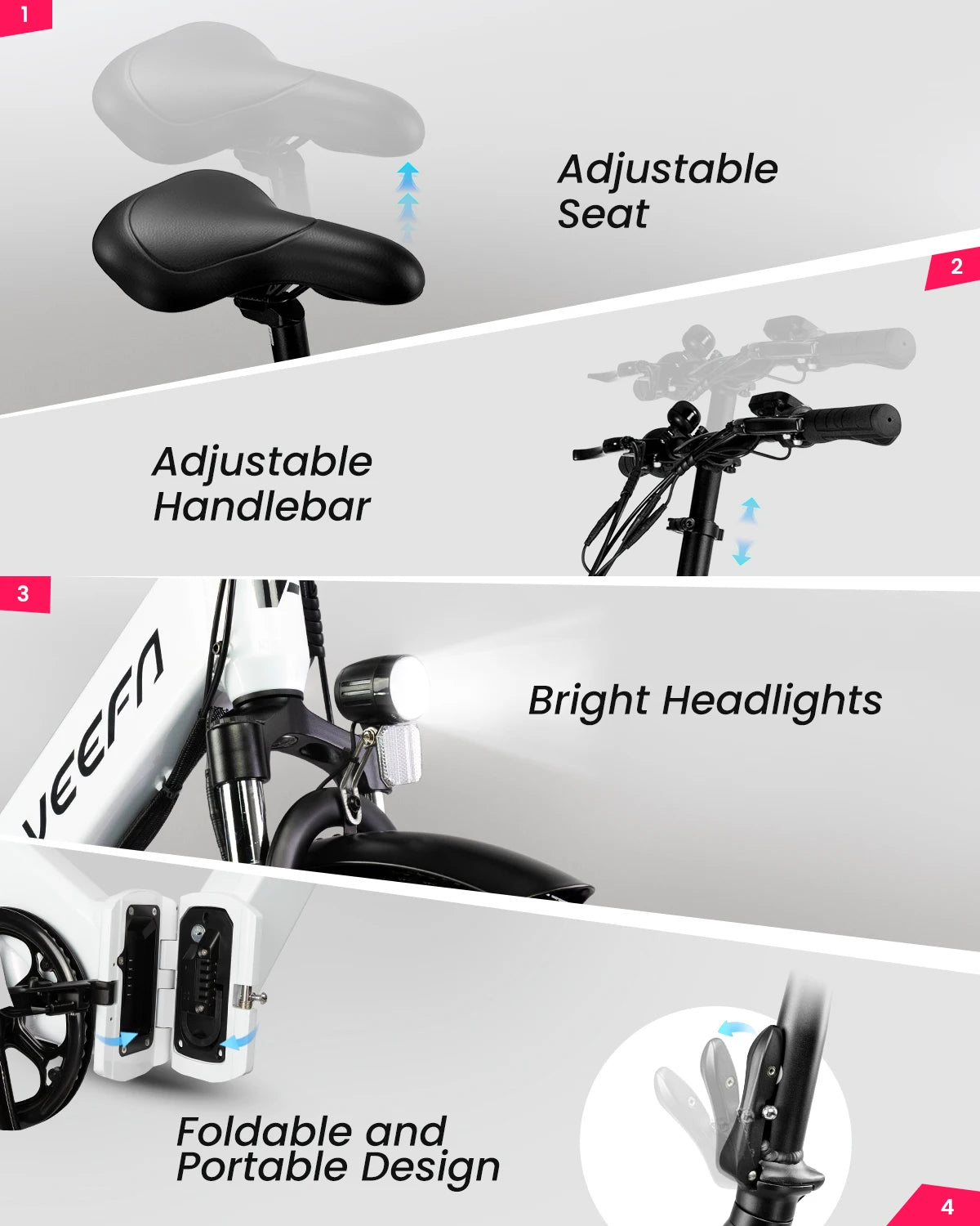 VEEFA F1 Electric Bike for Adults Peak 750W Motor E Bike 48V Removable Battery, Folding Ebike 20MPH 60+ Miles Range E-bike