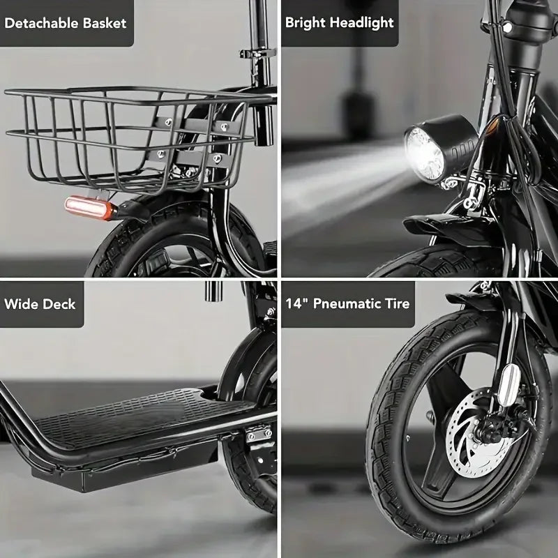 450W High-Speed Electric Scooter with Seat Dual 3.5V/7.87Ah Lithium Battery, Up to 21 Miles Range Electric Scooter for Adults