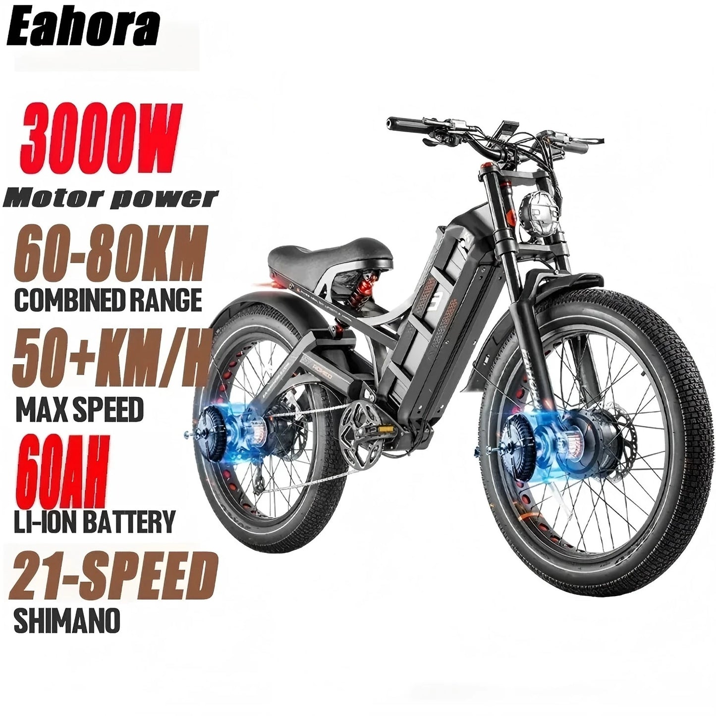 Electric bicycle Romeo P2 3000W Powerful dual motor 52V 60AH lithium battery luxury ebike adult Mountain Off road Electric Bike