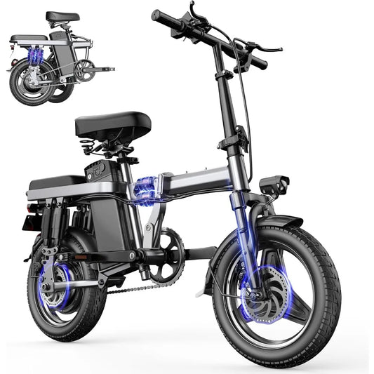 Folding Electric Bike,14” Ebikes for Adults, 500W (Peak) Motor, 22MPH Max Speed& 30 Miles Long Range, 48V 15AH Removable Battery