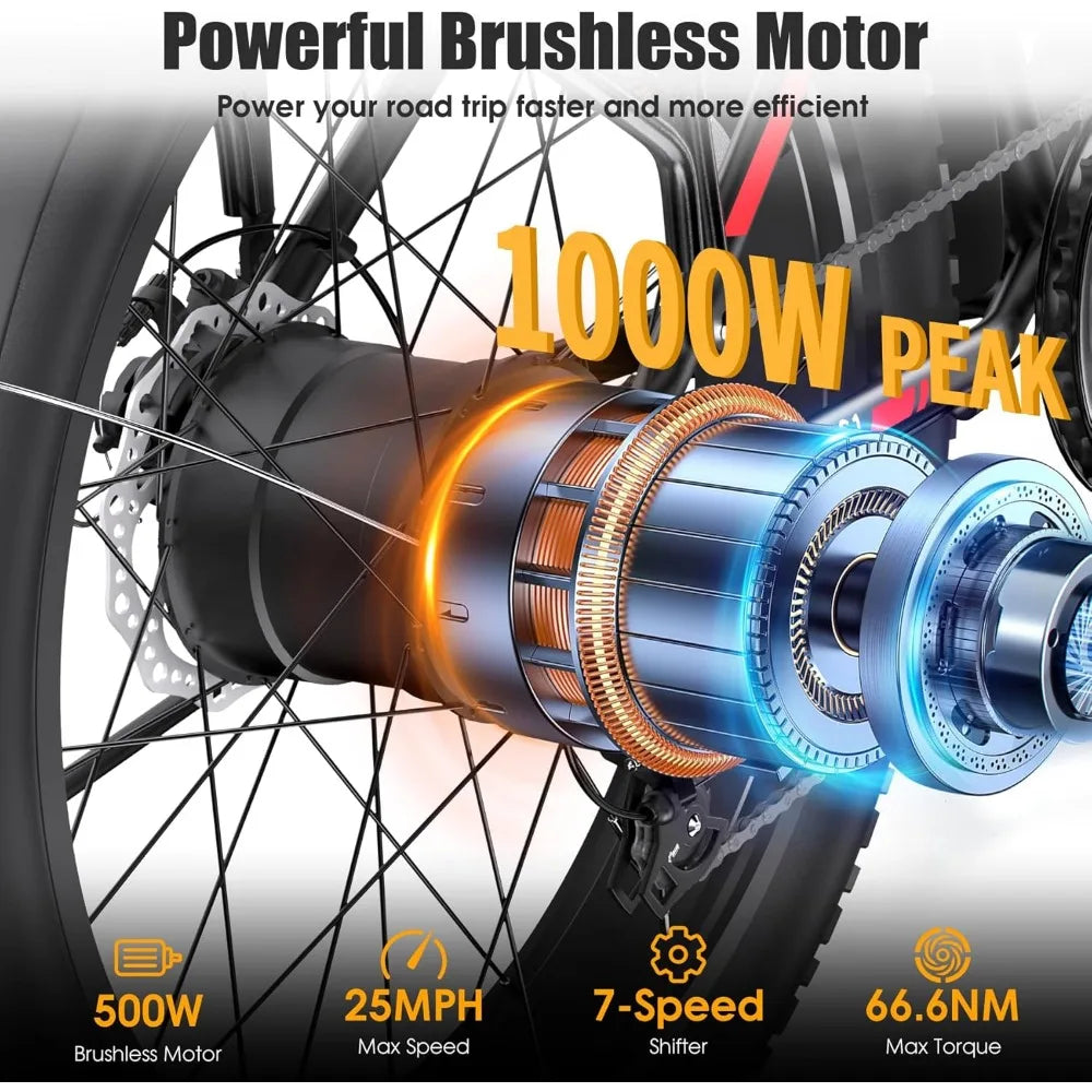 Electric Bike, Peak 1000W Ebike, 25MPH 60Miles Electric Mountain Bike with 48V 13AH Battery, 26" Fat Tire Adult Electric Bicycle