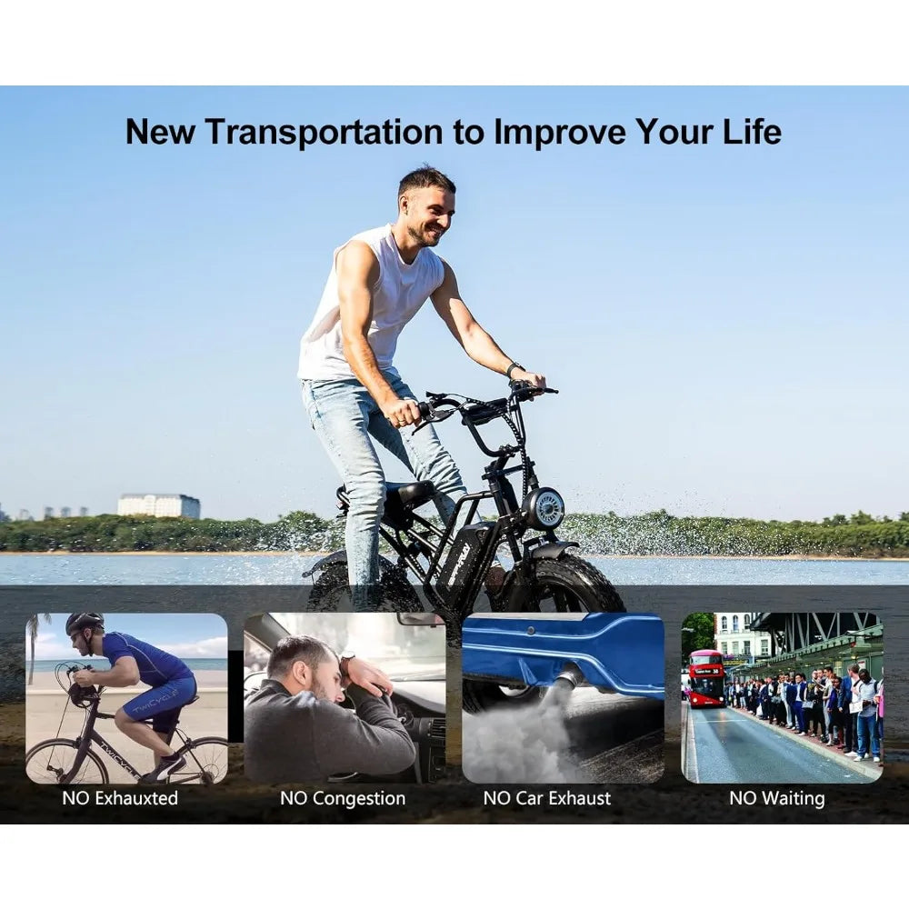 1500W Moped Style Electric Bike | Adult eBikes - 48V 18Ah Removable Battery，32MPH Top Speed - All Terrain Fat Tire Electric Bike