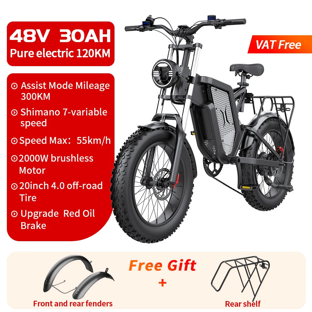 EKX X20 Electric Bike Mountain Moped Ebike 20 Inch Fat Tire 2000W 48V 35AH Men's Road EBike Electric Bicycle For Adults E Bikes