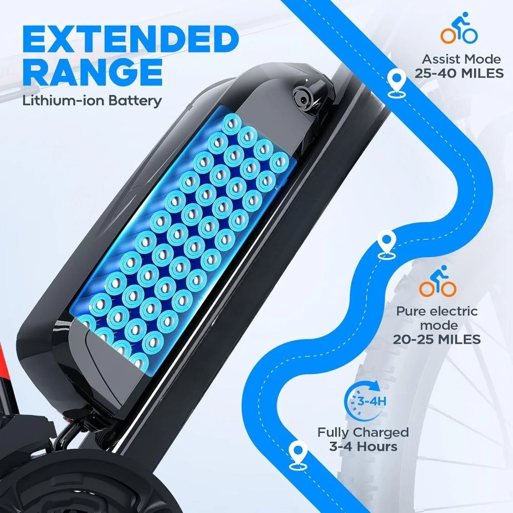 Electric Bike for Adults-26 Electric Mountain Bike-Peak 750W Brushless Motor 20MPH 40 Miles-Lightweight E Bike 46lb