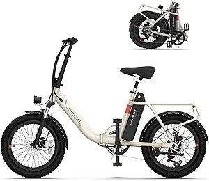 20" Fat Tire Step-Thru Electric Bicycle, 900W Peak Motor 45 Miles 20MPH Top Speed, Dual Suspension & 7-Speed Folding Ebike