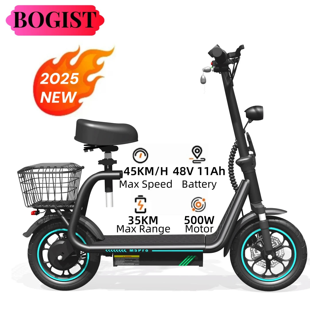 BOGIST M5 Pro Electric Scooter 500W 48V15Ah Battery 12 inch With Storage Basket And Front Shock Adsorption New upgrade E-Scooter