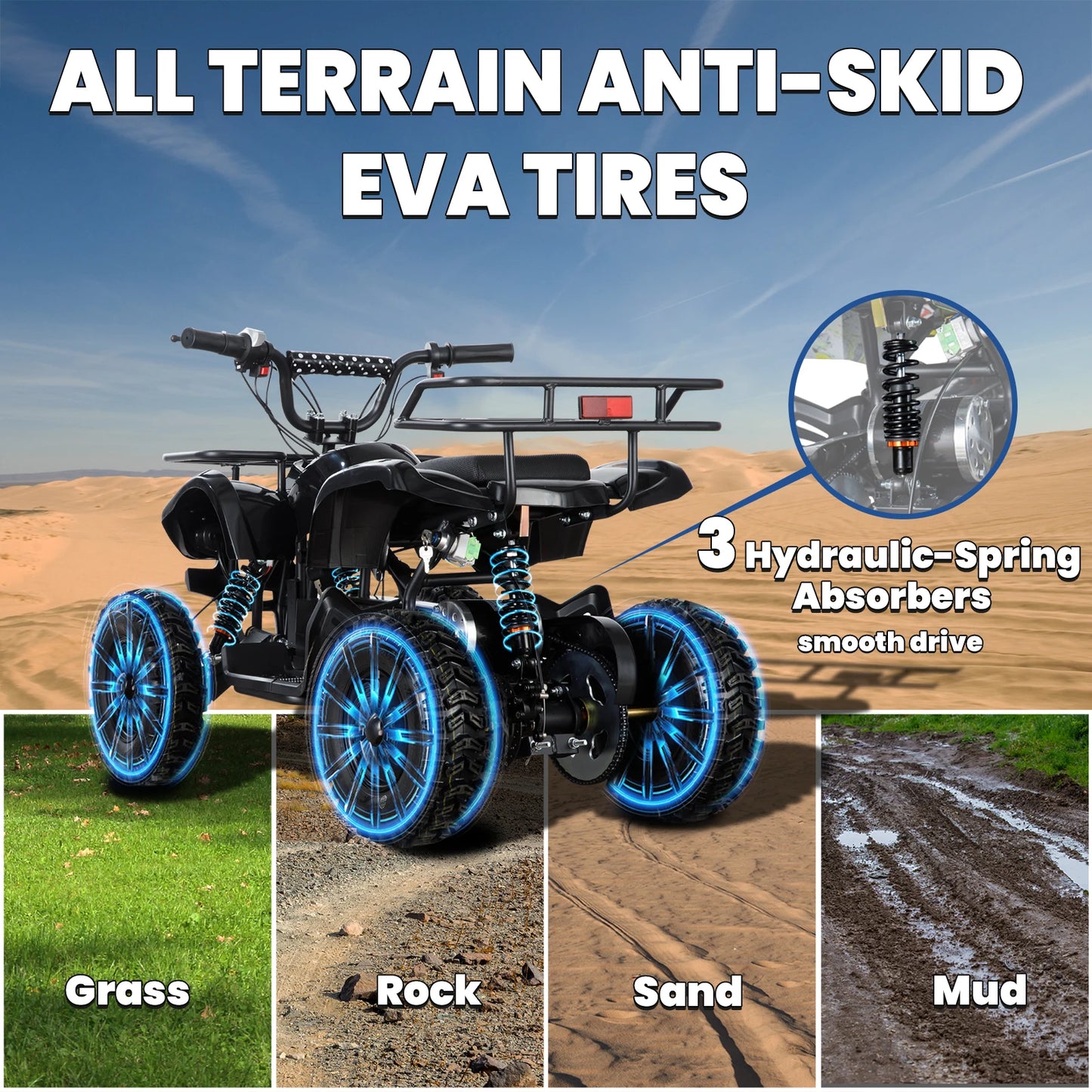 36V Electric ATV Dirt Quad Electric Four-Wheeled ATV with 500W Brushless Powerful Motor Off-Road Vehicle Electric Kids ATV Ride