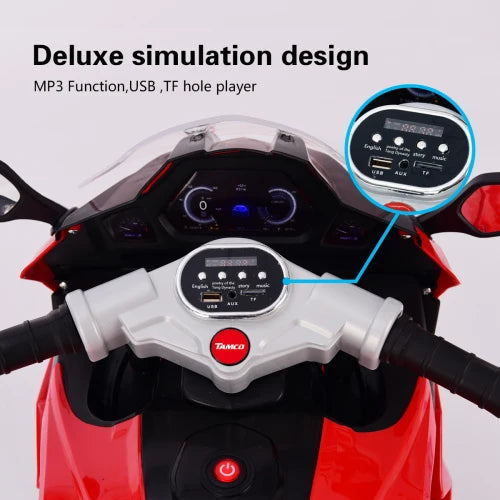 Kids Ride On Motorcycle 12V Electric Battery Powered Ride On Bike with 3 Light Wheels Led Lights Music for Kids 3-10 Years Old