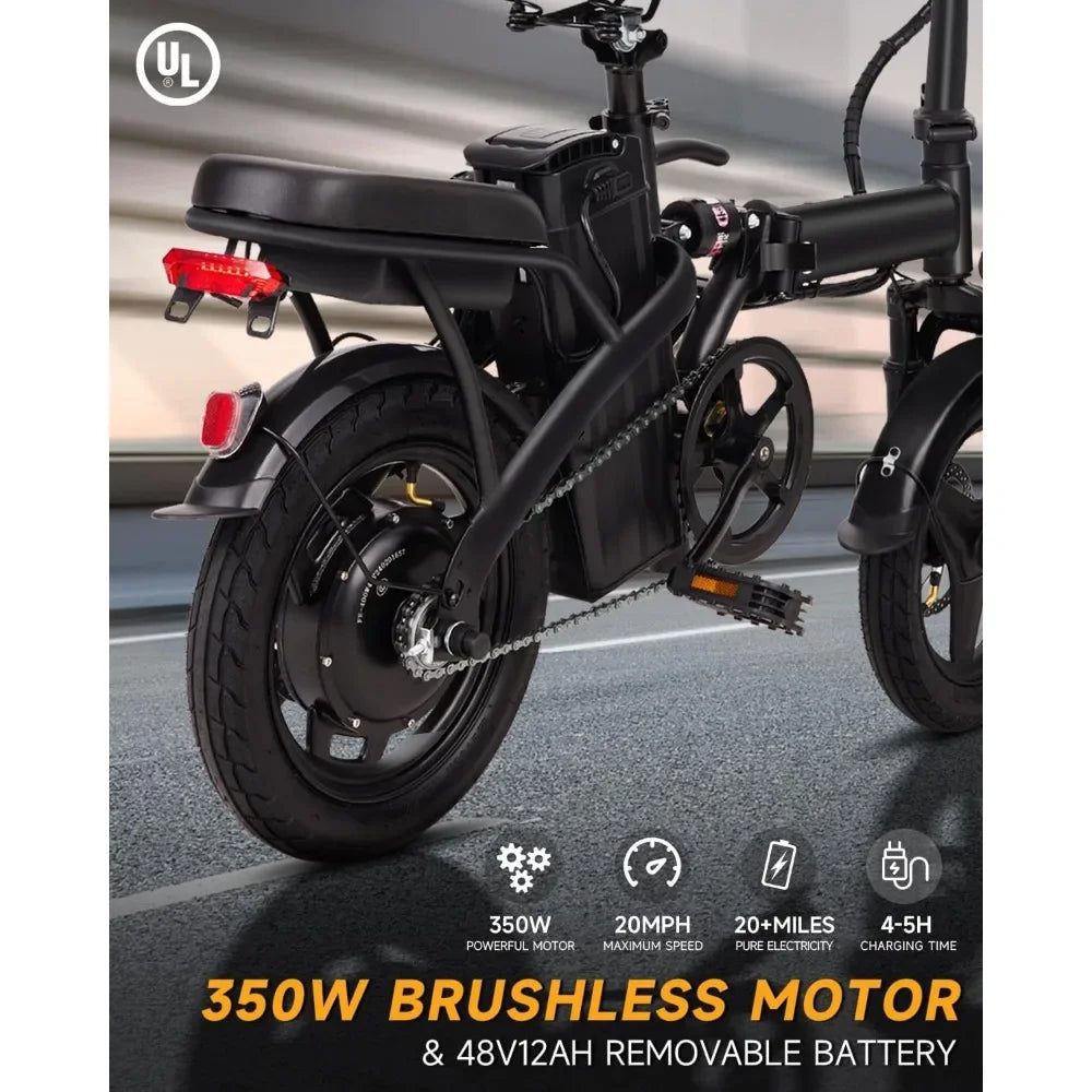 Folding Ebike,Electric Bicycle with Removable Battery,Electric Bike for Adult,20MPH Commuting Electric Bike,Brushless Gear Motor