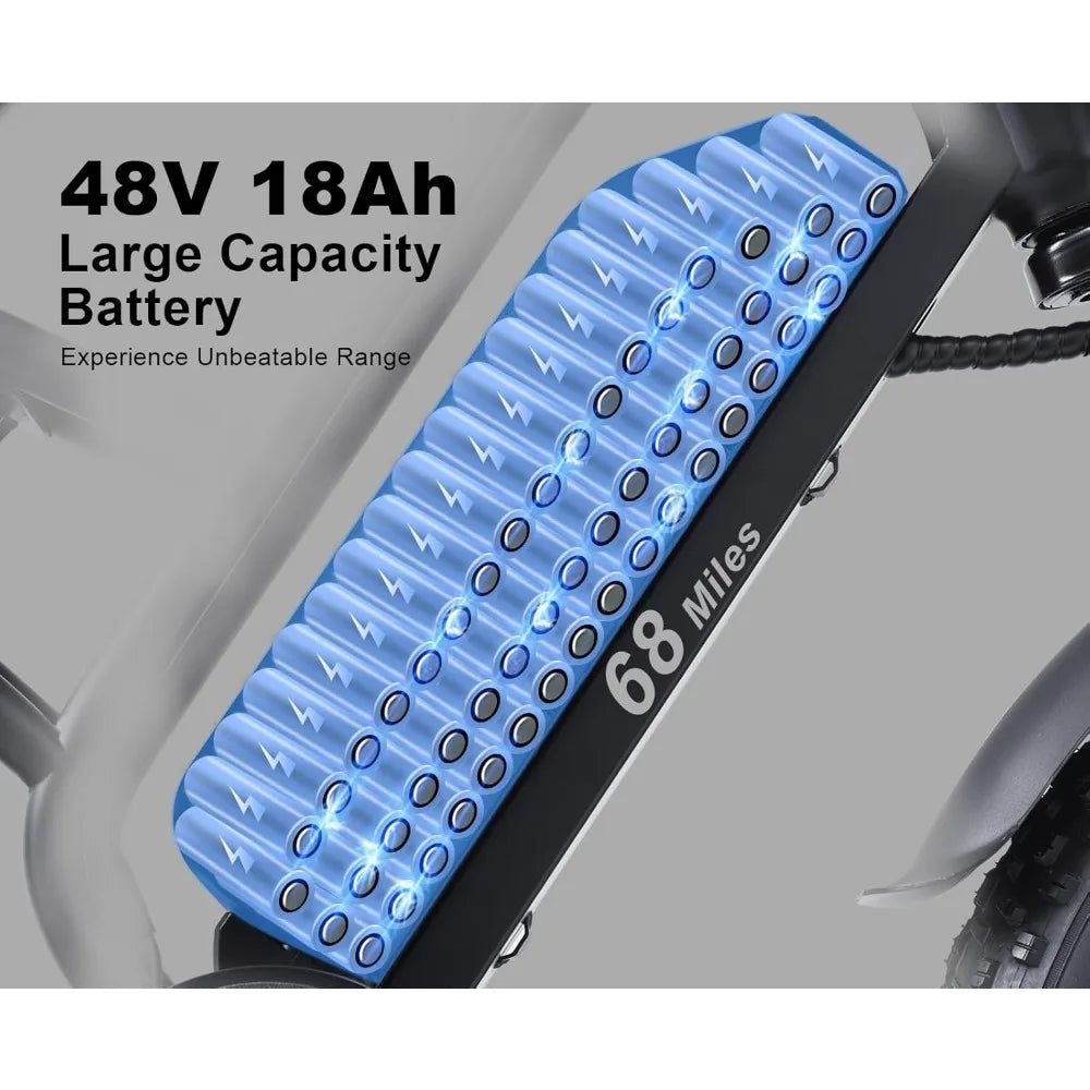 1500W Moped Style Electric Bike | Adult eBikes - 48V 18Ah Removable Battery，32MPH Top Speed - All Terrain Fat Tire Electric Bike